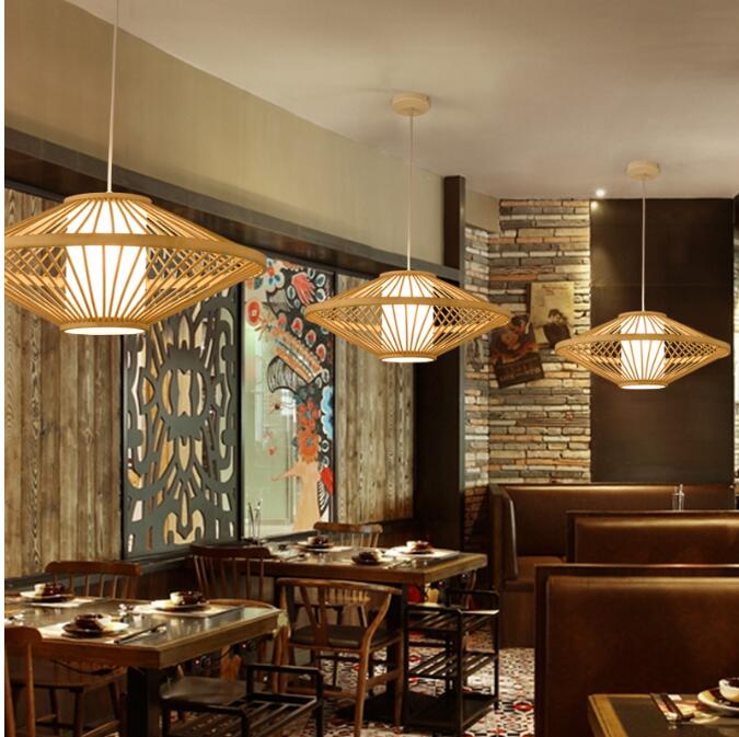 Candeeiro Luzes Pendentes Retro de Bambu Estilo Japones