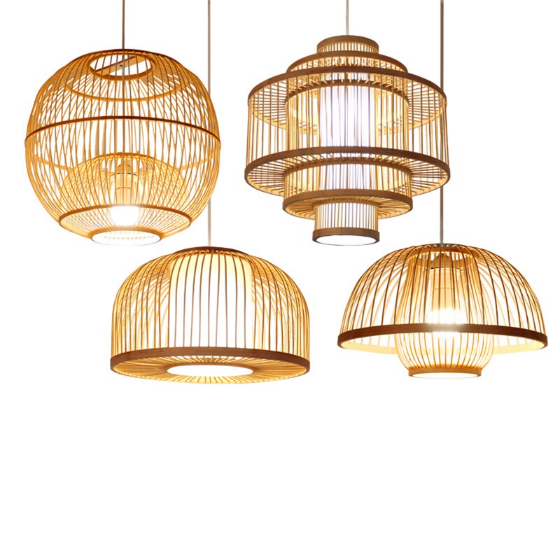 Candeeiro Luzes Pendentes Retro de Bambu Estilo Japones