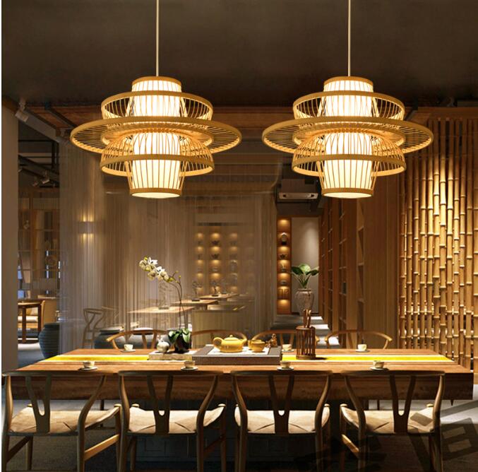 Candeeiro Luzes Pendentes Retro de Bambu Estilo Japones