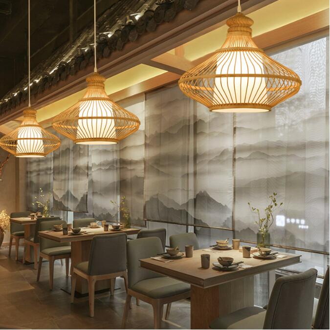 Candeeiro Luzes Pendentes Retro de Bambu Estilo Japones
