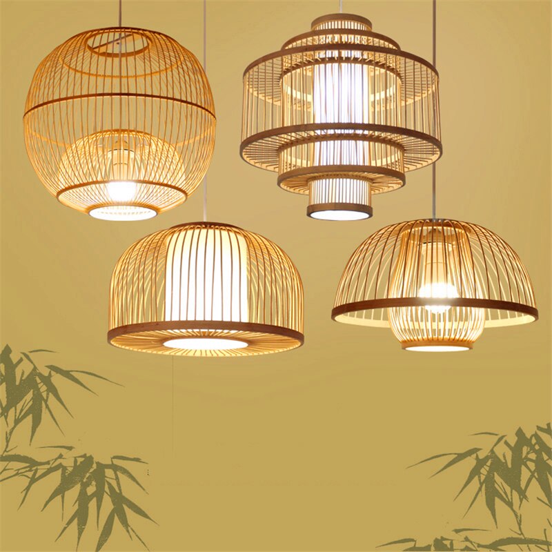 Candeeiro Luzes Pendentes Retro de Bambu Estilo Japones