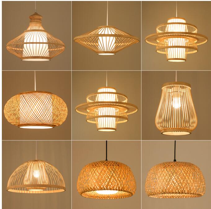 Candeeiro Luzes Pendentes Retro de Bambu Estilo Japones