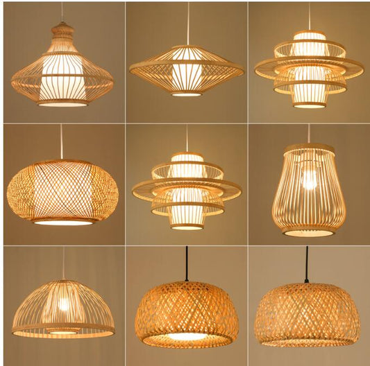 Candeeiro Luzes Pendentes Retro de Bambu Estilo Japones