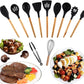 Conjunto de 11 Utensilios de Cozinha com Cabo de Madeira de Silicone