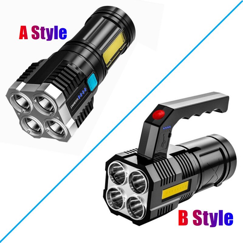 Lanterna Mini 4LED 1200Ma 18650 Battery USB Recarregavel USB COB LED Flashlight