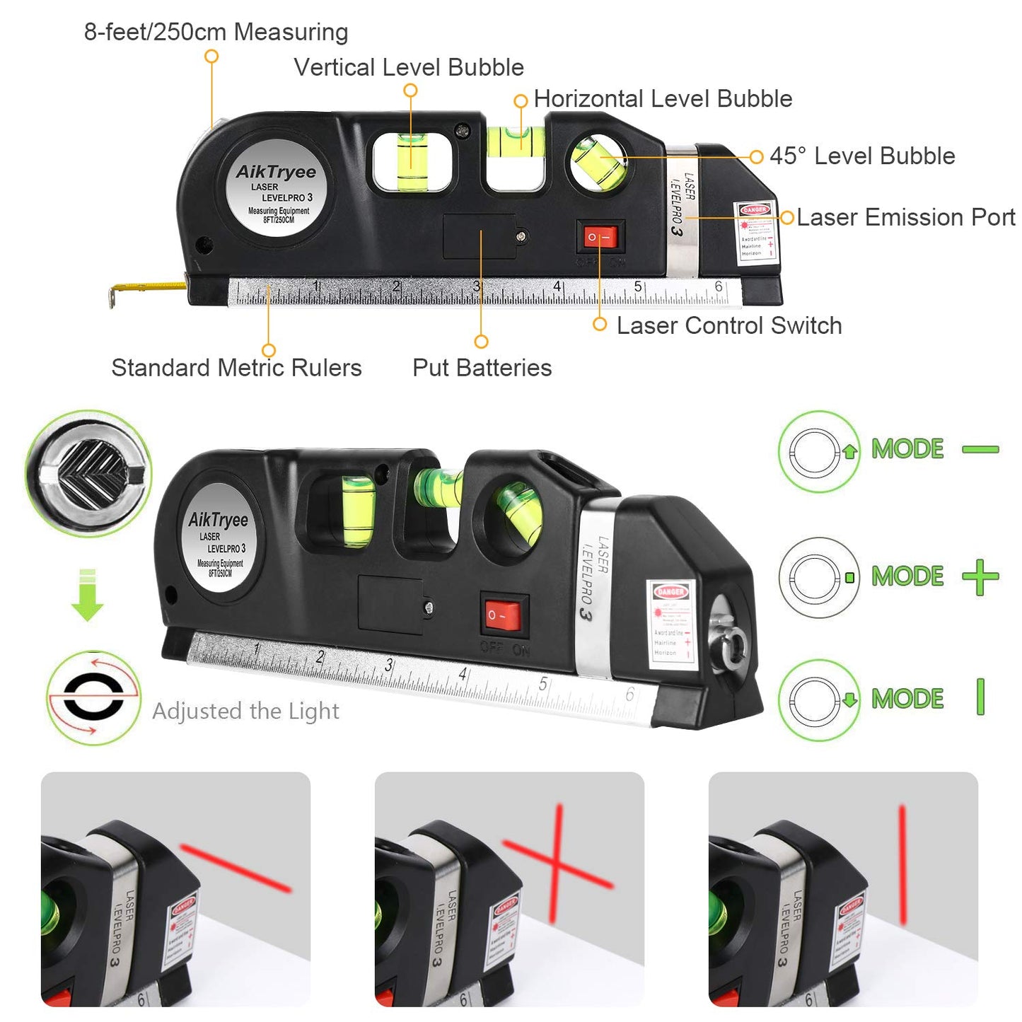 Medidor 4 em 1 Laser Infravermelho Linha Cruzada Medicao de Fita Laser Ferramenta com Tripe