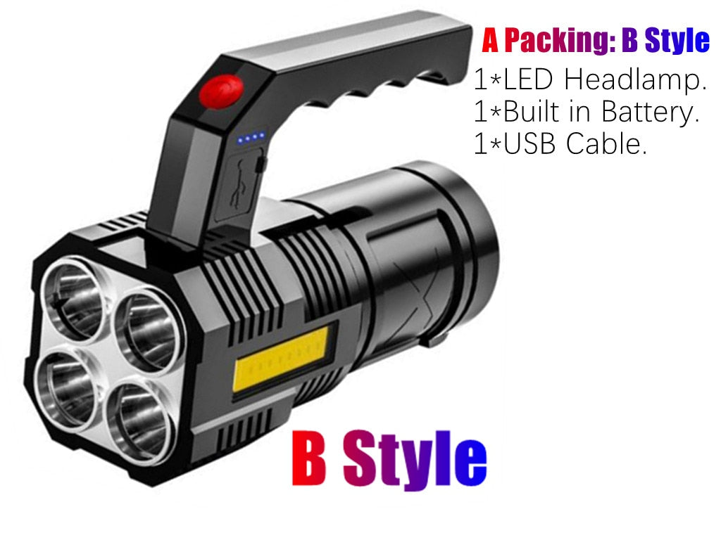 Lanterna Mini 4LED 1200Ma 18650 Battery USB Recarregavel USB COB LED Flashlight
