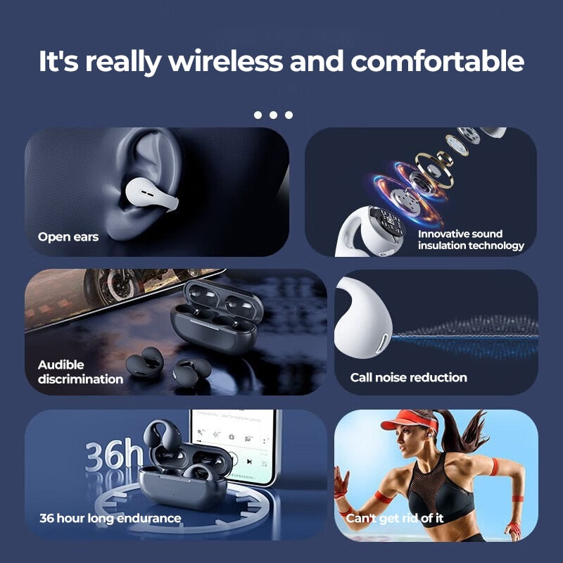 Fones de Ouvido de Conducao Ossea Bluetooth 5.3