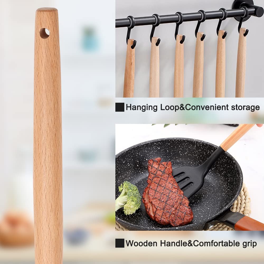 Conjunto de 11 Utensilios de Cozinha com Cabo de Madeira de Silicone