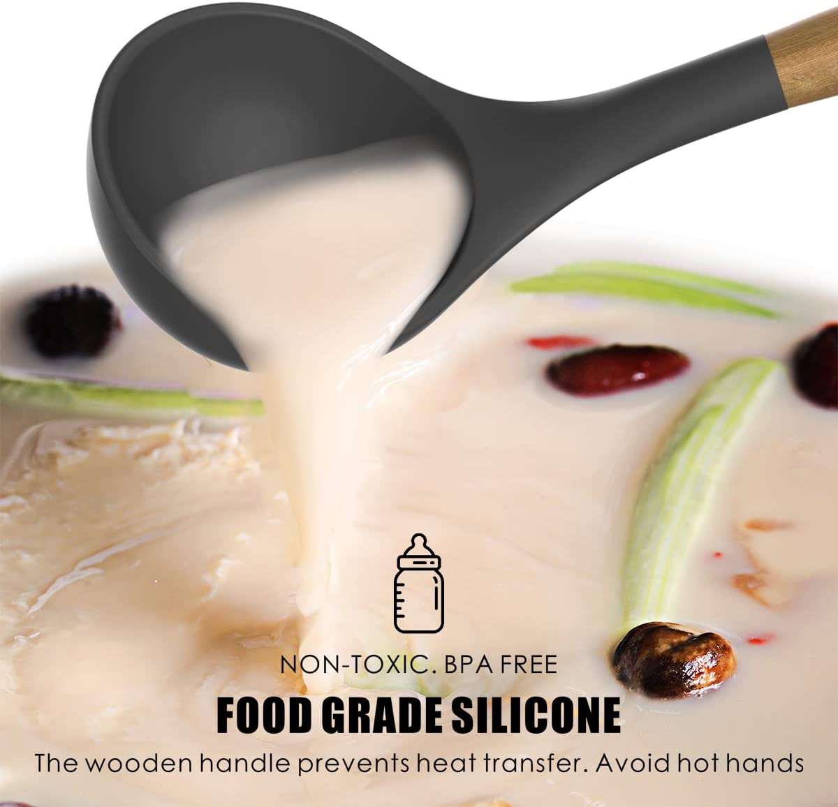 Conjunto de 11 Utensilios de Cozinha com Cabo de Madeira de Silicone